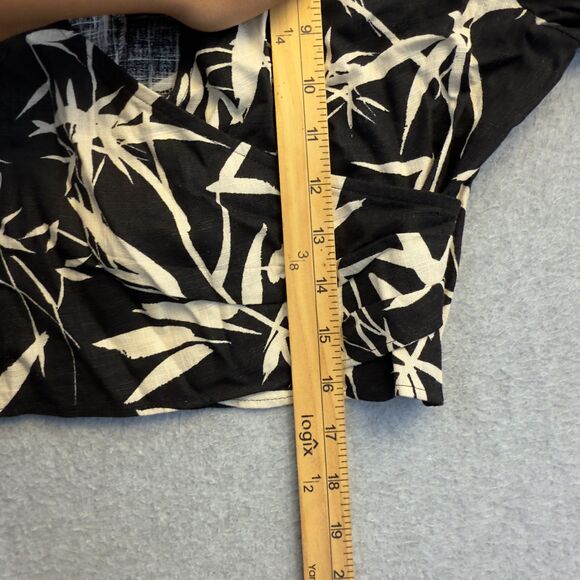 Express Shirt Women's Small Black Beige Sleeve Faux Wrap Top Linen Blend Blouse - Picture 7 of 8